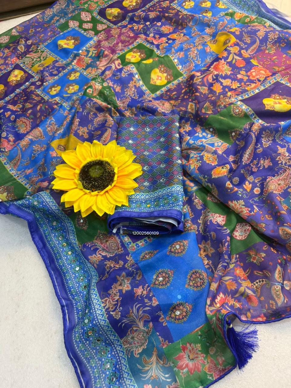 Ajrakh Pure Gajji Bandhej Super Mirror Work Saree
