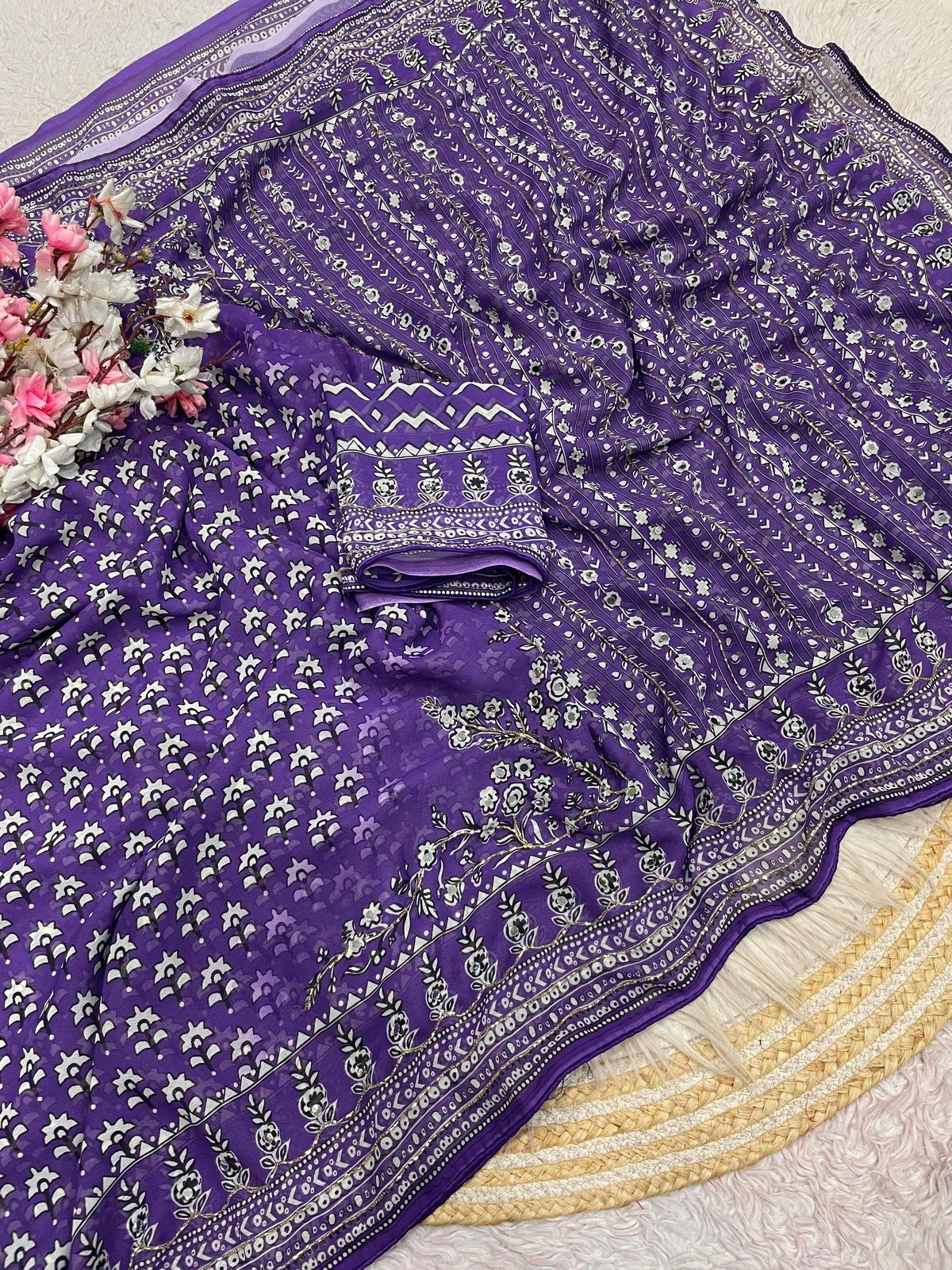 Partywear mirror work saree